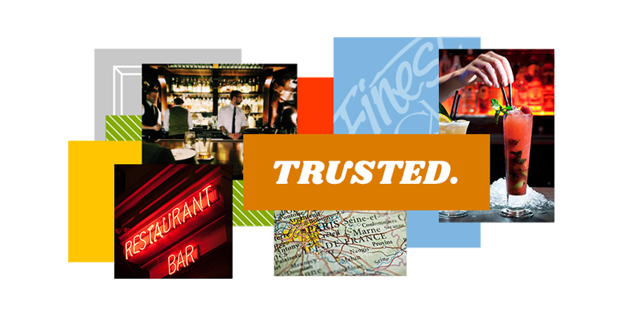 Photo collage of Finest Call cocktail mix with the word Trusted.