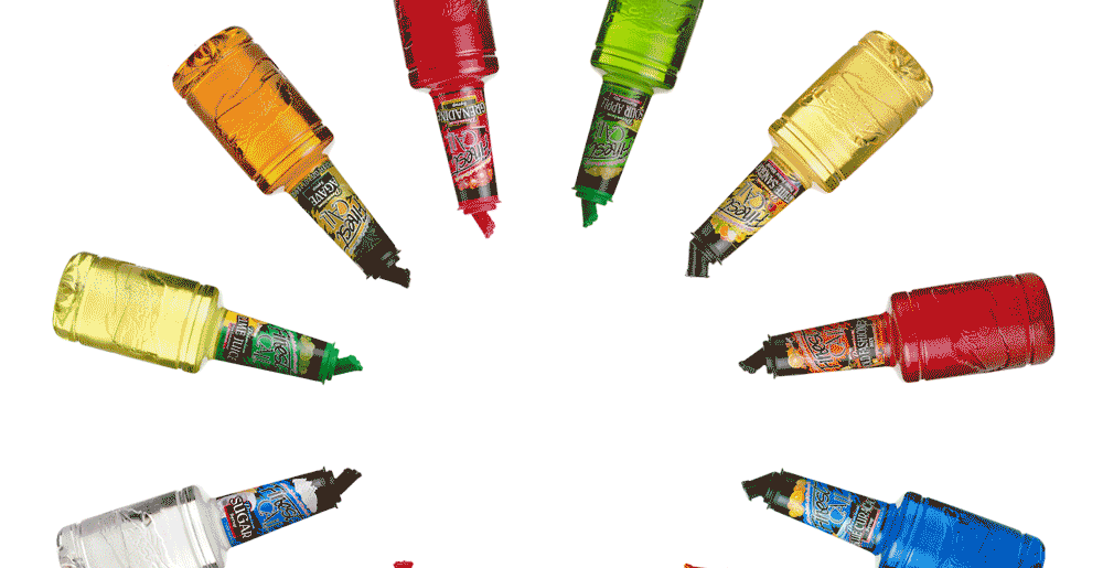 Rotating image of multiple colored cocktail mix.